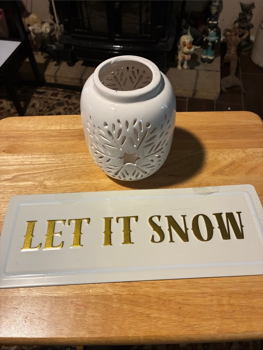 White Ceramic Snowflake Cutout Candle Lantern